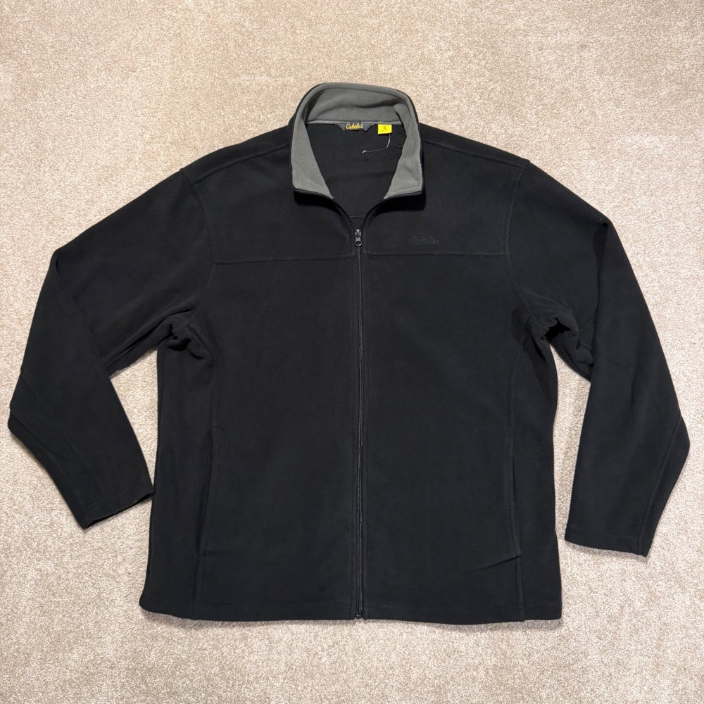 Cabelas Fleece Jacket Mens XL Black Full Zip Mock Neck Outdoor Soft Shell